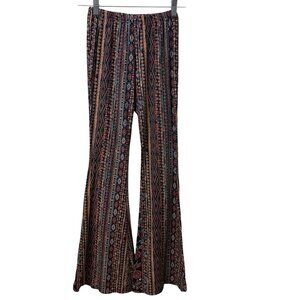 Womens Boho Aztec Print Bell Bottom Pants Wide Leg Multicolor Size Small